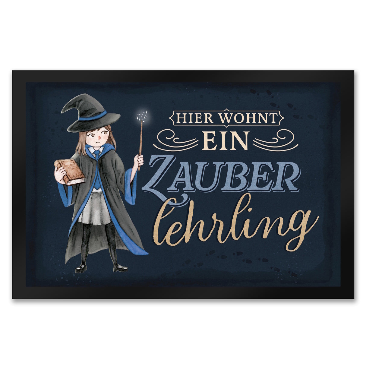 Zauberlehrling Fußmatte in 35x50 cm mit Zauberschülerin mit dunklem Hintergrund