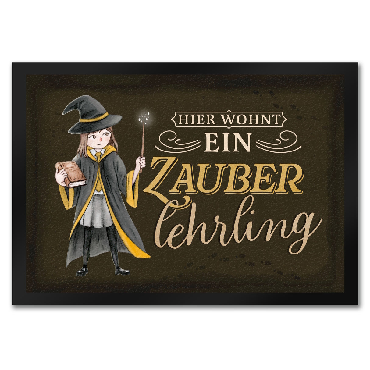 Zauberlehrling Fußmatte in 35x50 cm mit Zauberschülerin mit dunklem Hintergrund