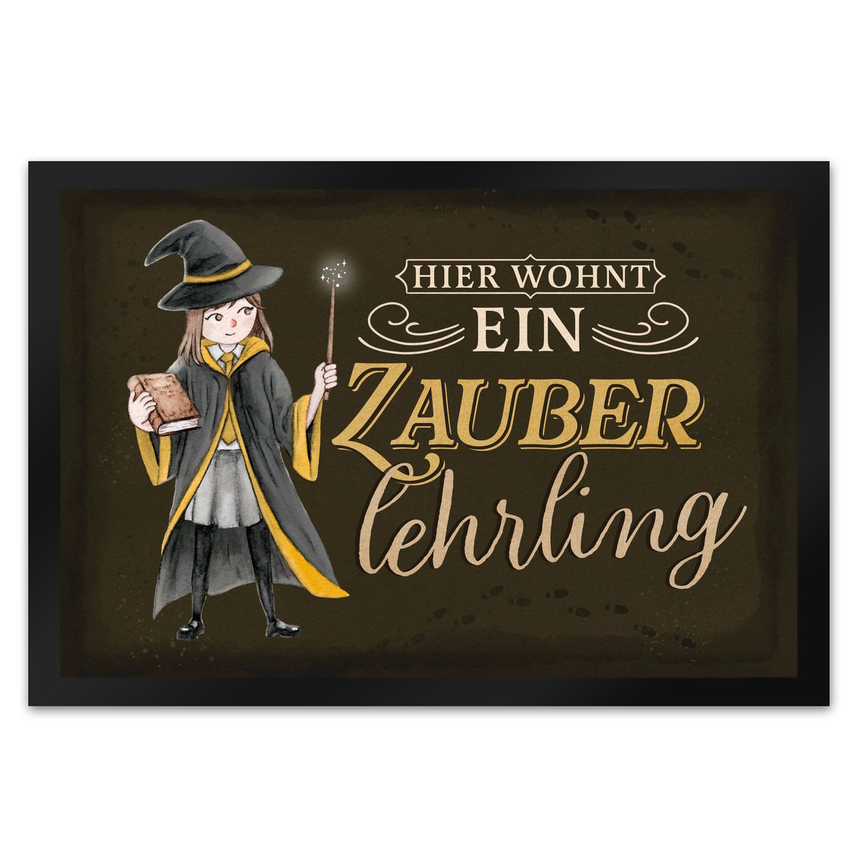 Zauberlehrling Fußmatte in 35x50 cm mit Zauberschülerin mit dunklem Hintergrund