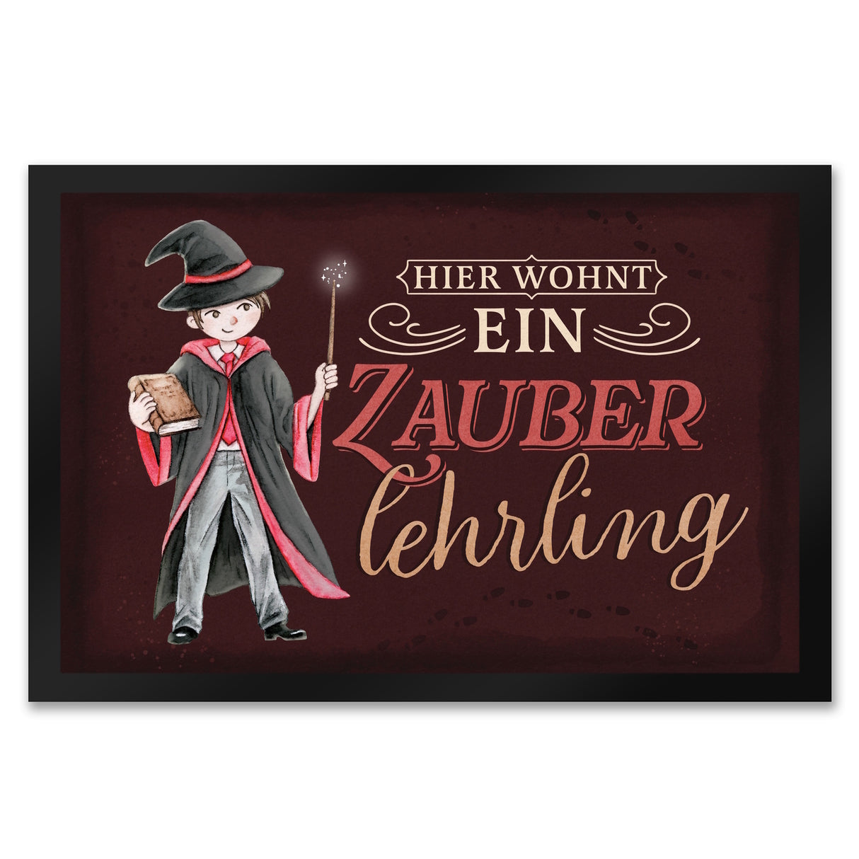 Zauberlehrling Fußmatte in 35x50 cm mit Zauberschüler mit dunklem Hintergrund