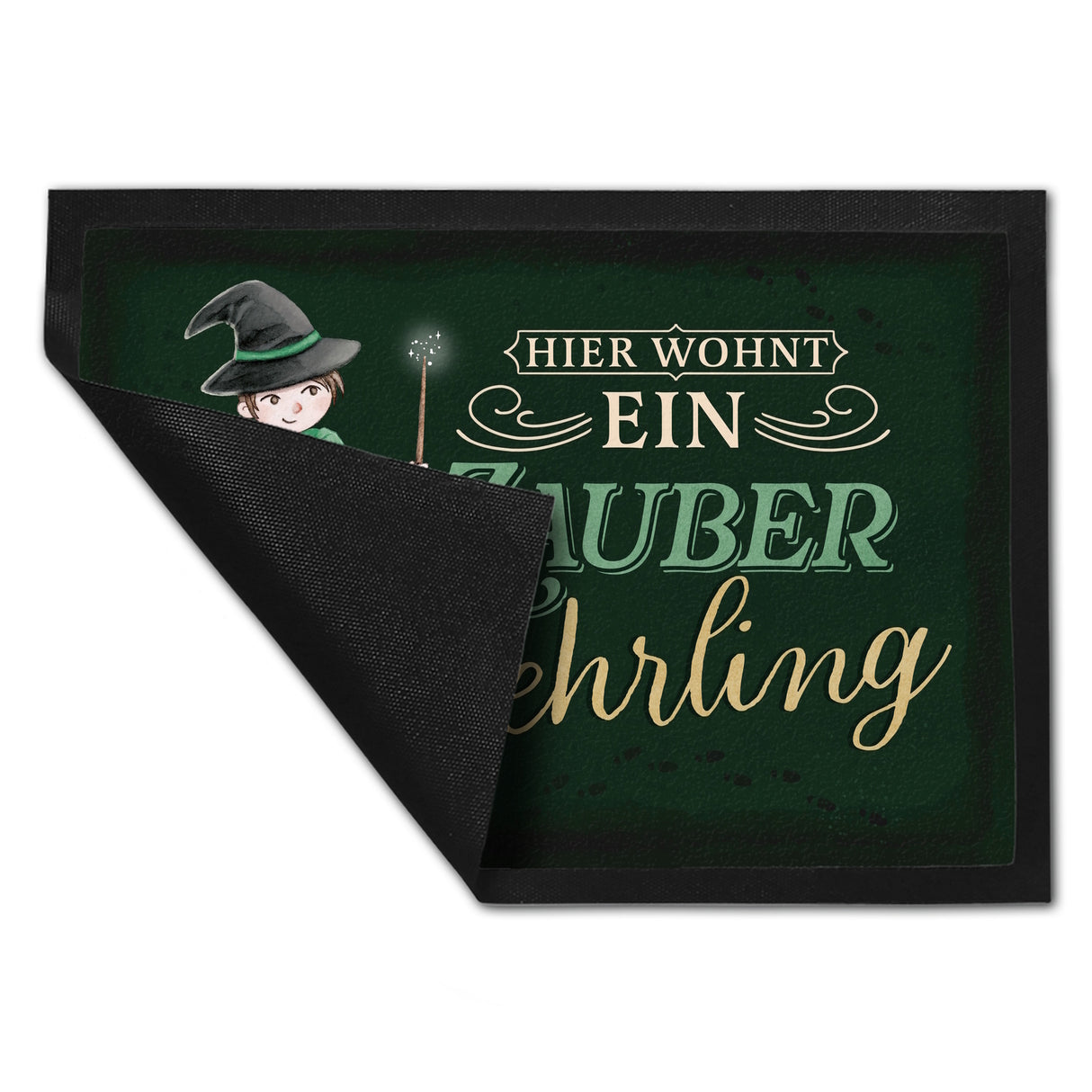 Zauberlehrling Fußmatte in 35x50 cm mit Zauberschüler mit dunklem Hintergrund