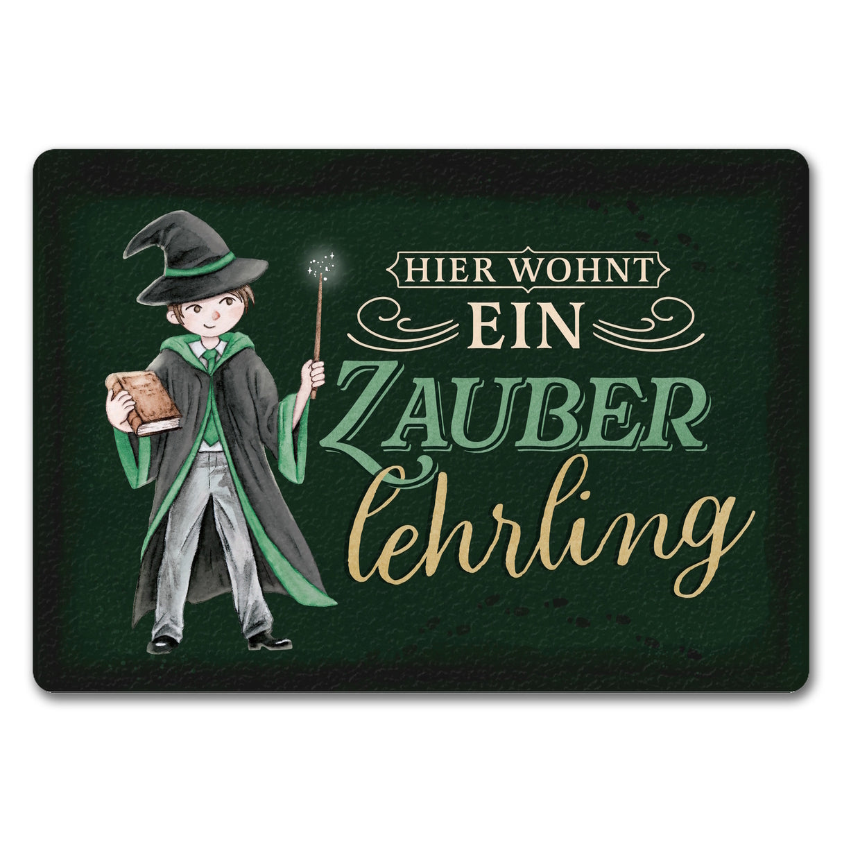 Zauberlehrling Fußmatte in 35x50 cm mit Zauberschüler mit dunklem Hintergrund