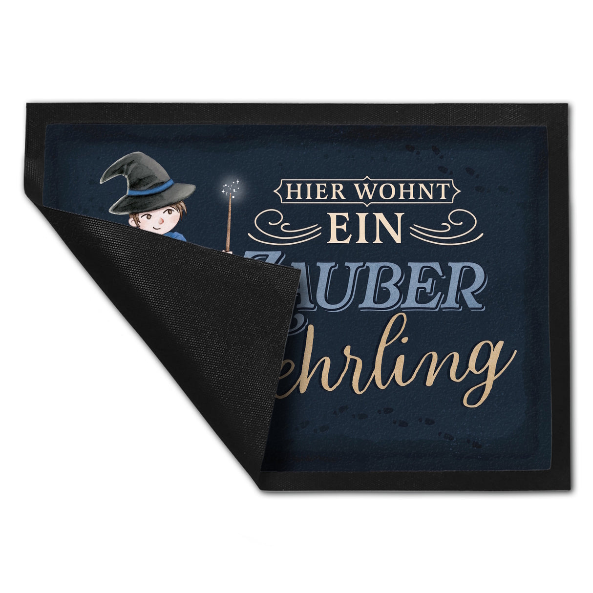 Zauberlehrling Fußmatte in 35x50 cm mit Zauberschüler mit dunklem Hintergrund