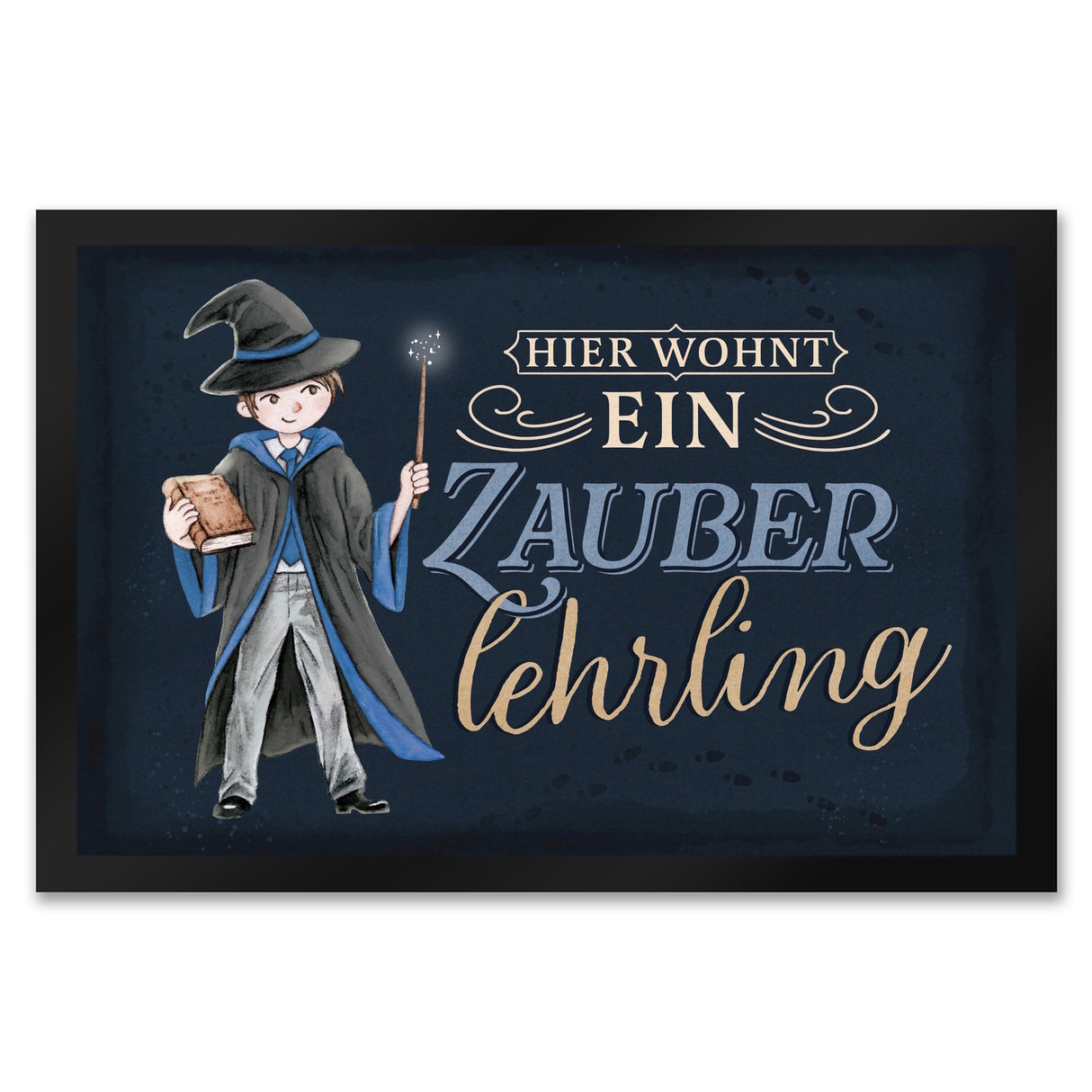 Zauberlehrling Fußmatte in 35x50 cm mit Zauberschüler mit dunklem Hintergrund