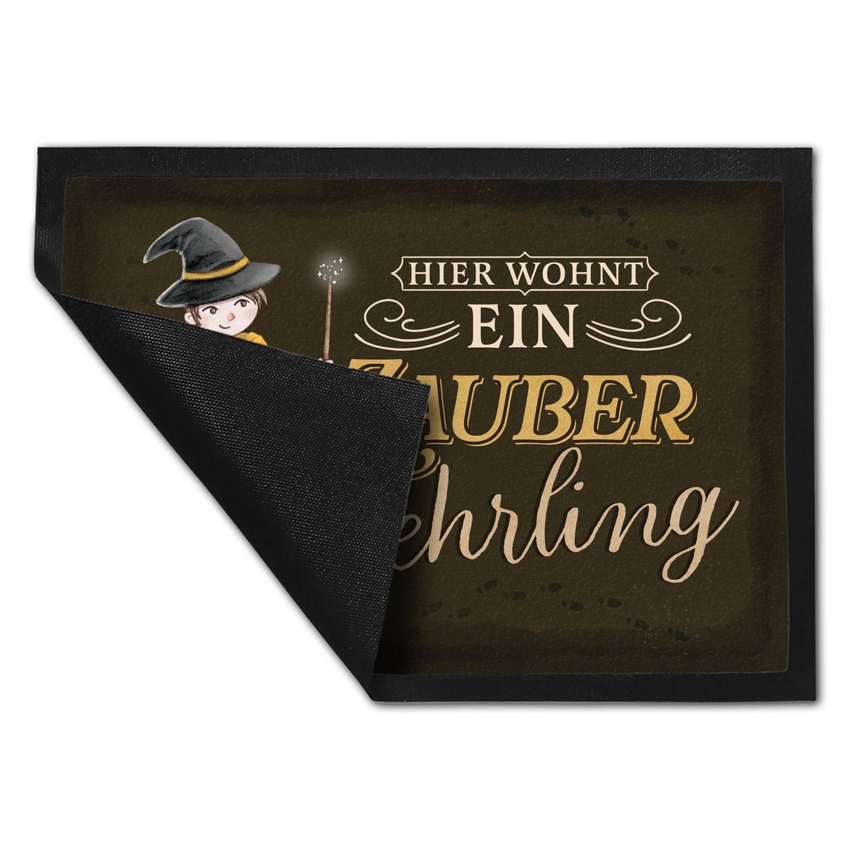 Zauberlehrling Fußmatte in 35x50 cm mit Zauberschüler mit dunklem Hintergrund