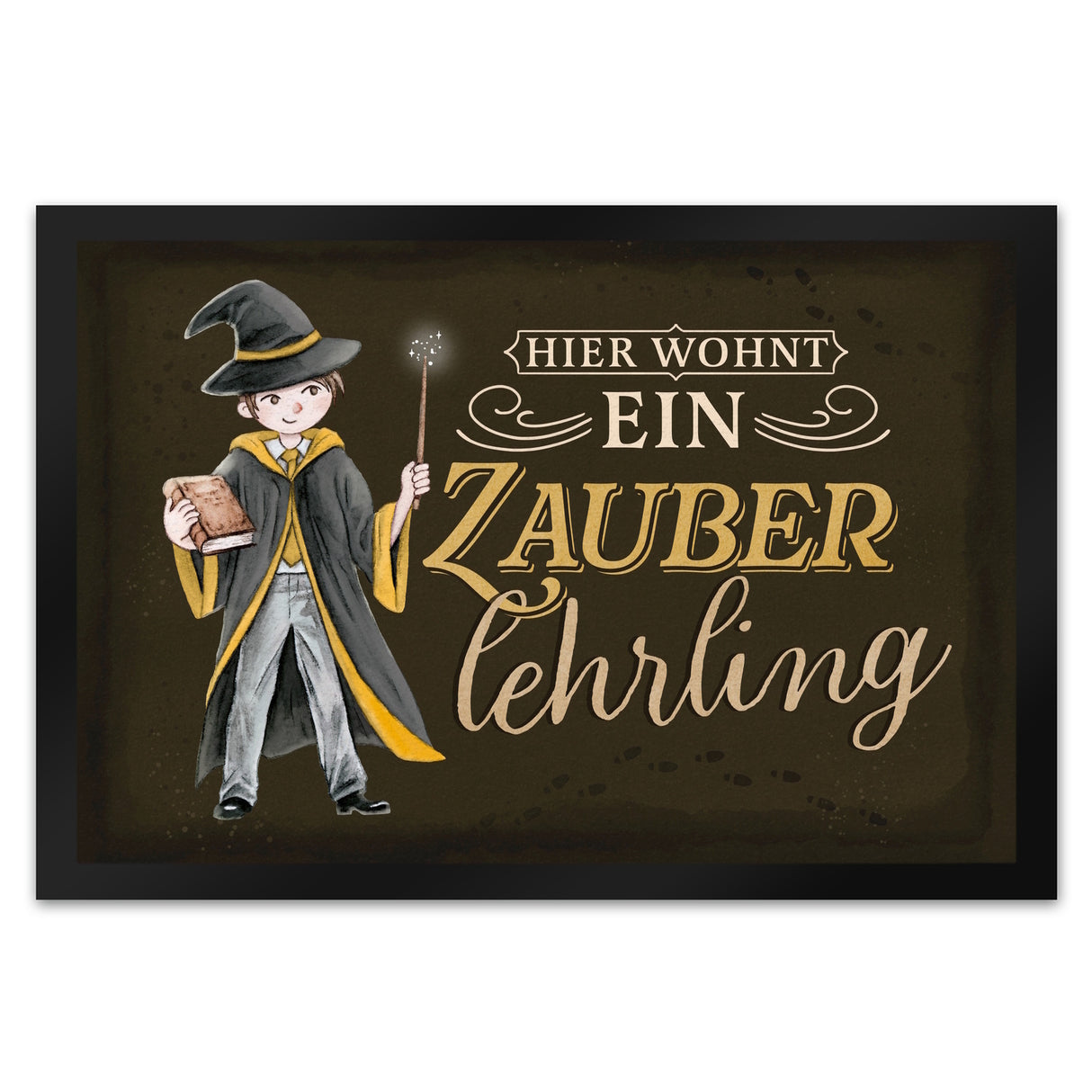 Zauberlehrling Fußmatte in 35x50 cm mit Zauberschüler mit dunklem Hintergrund