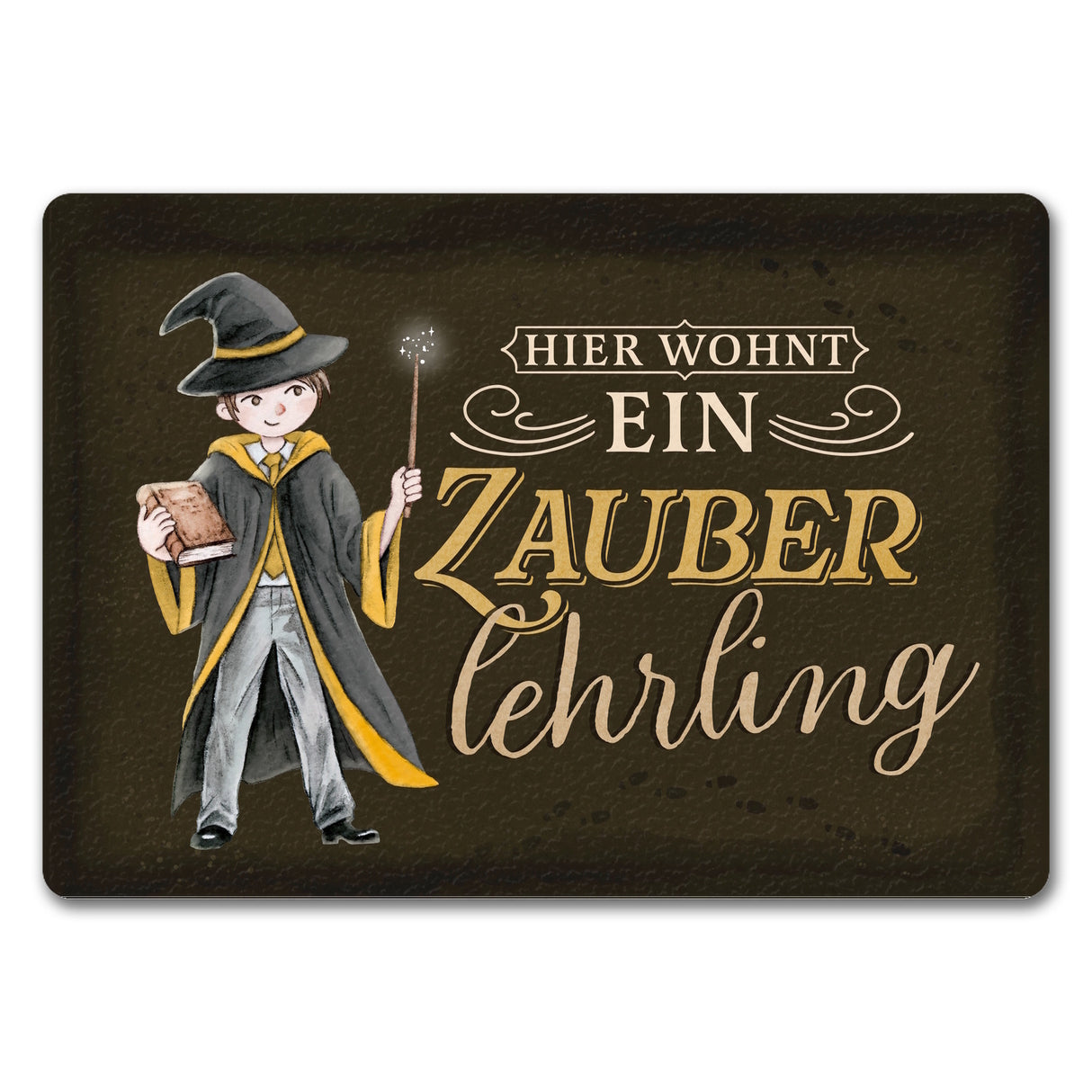 Zauberlehrling Fußmatte in 35x50 cm mit Zauberschüler mit dunklem Hintergrund