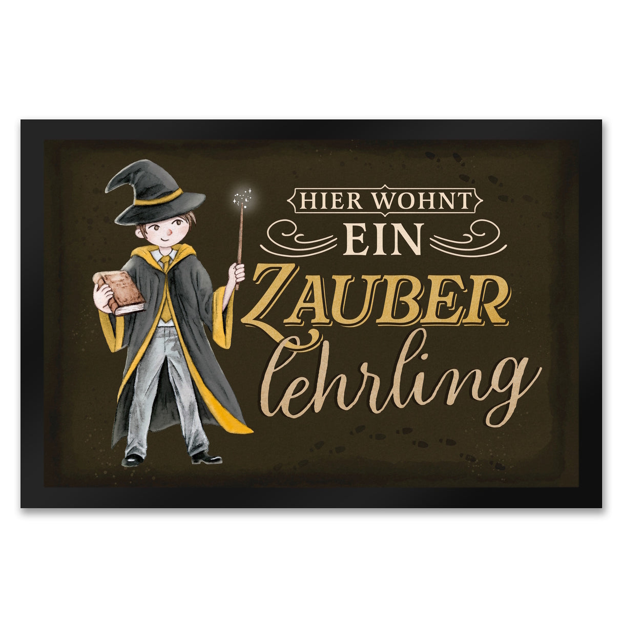 Zauberlehrling Fußmatte in 35x50 cm mit Zauberschüler mit dunklem Hintergrund