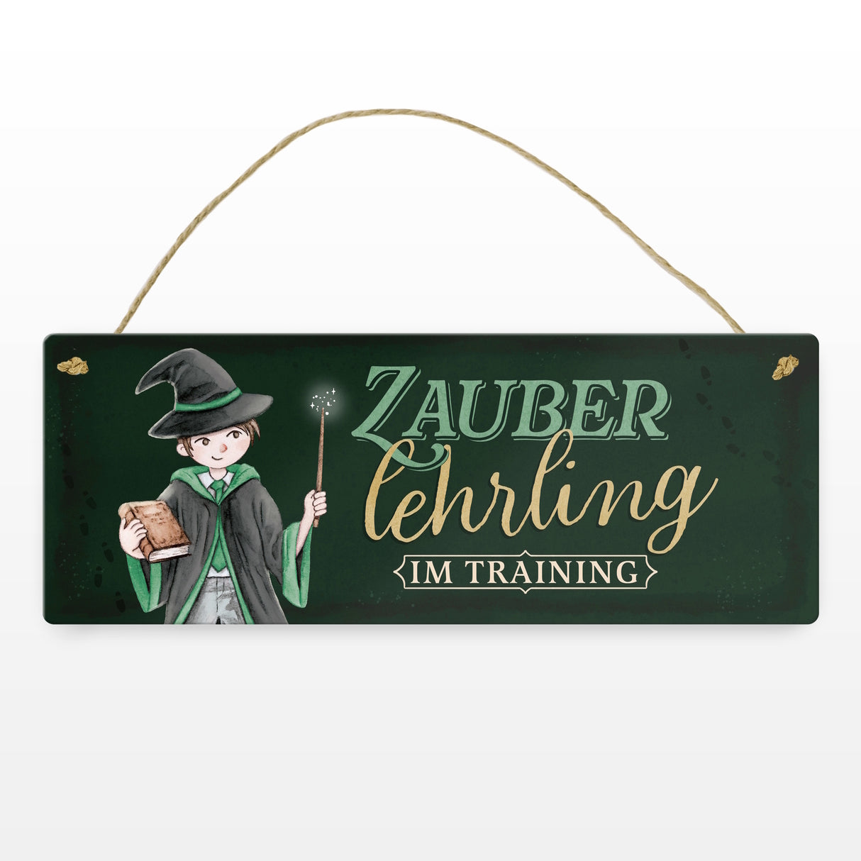 Zauberlehrling Metallschild mit Zauberschüler mit dunklem Hintergrund