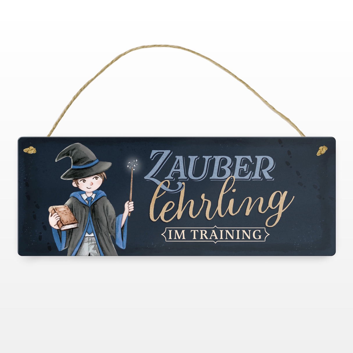 Zauberlehrling Metallschild mit Zauberschüler mit dunklem Hintergrund