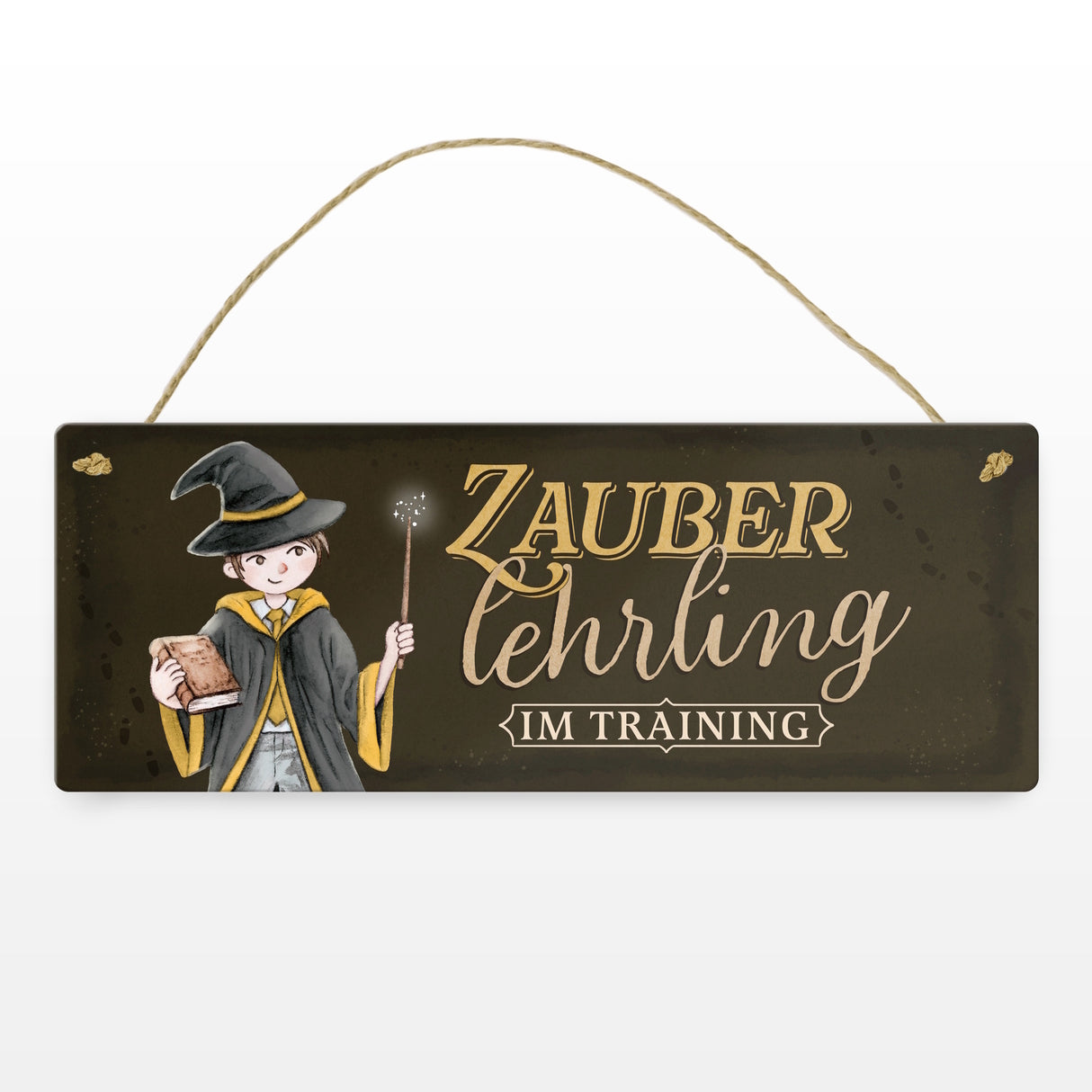Zauberlehrling Metallschild mit Zauberschüler mit dunklem Hintergrund