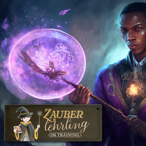 Zauberlehrling Metallschild mit Zauberschüler mit dunklem Hintergrund