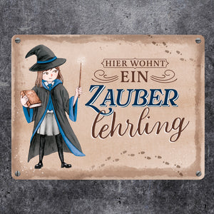 Zauberschülerin Metallschild in 15x20 cm mit Spruch Hier wohnt ein Zauberlehrling