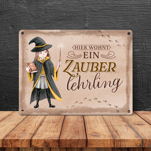 Zauberschülerin Metallschild in 15x20 cm mit Spruch Hier wohnt ein Zauberlehrling