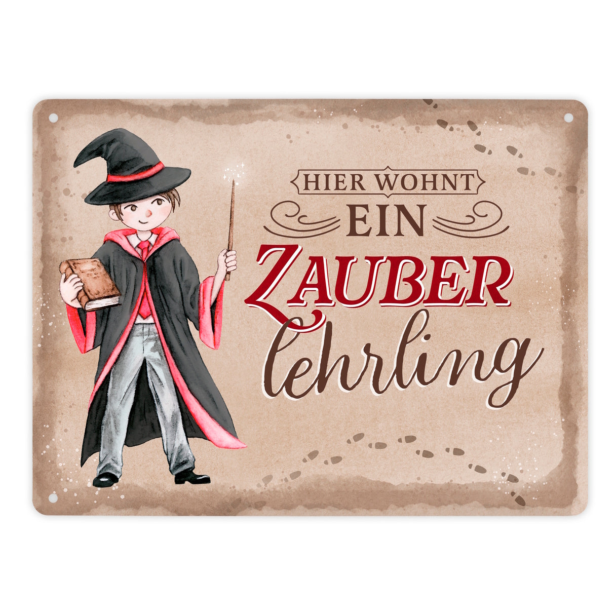 Zauberschüler Metallschild in 15x20 cm mit Spruch Hier wohnt ein Zauberlehrling