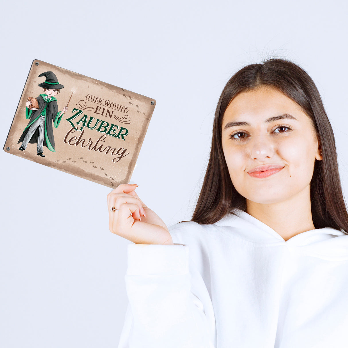 Zauberschüler Metallschild in 15x20 cm mit Spruch Hier wohnt ein Zauberlehrling