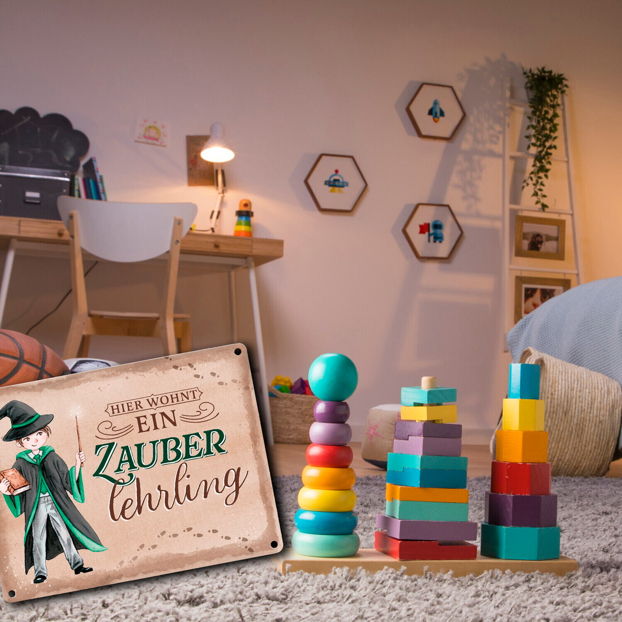 Zauberschüler Metallschild in 15x20 cm mit Spruch Hier wohnt ein Zauberlehrling