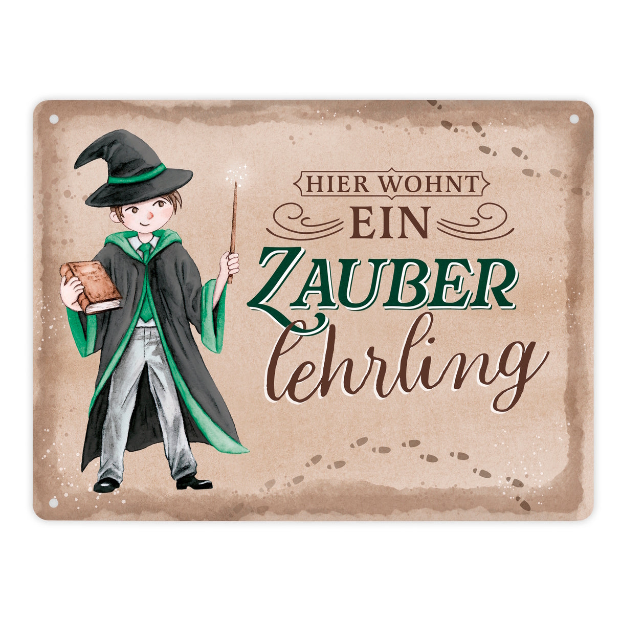 Zauberschüler Metallschild in 15x20 cm mit Spruch Hier wohnt ein Zauberlehrling