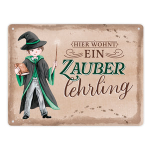 Zauberschüler Metallschild in 15x20 cm mit Spruch Hier wohnt ein Zauberlehrling