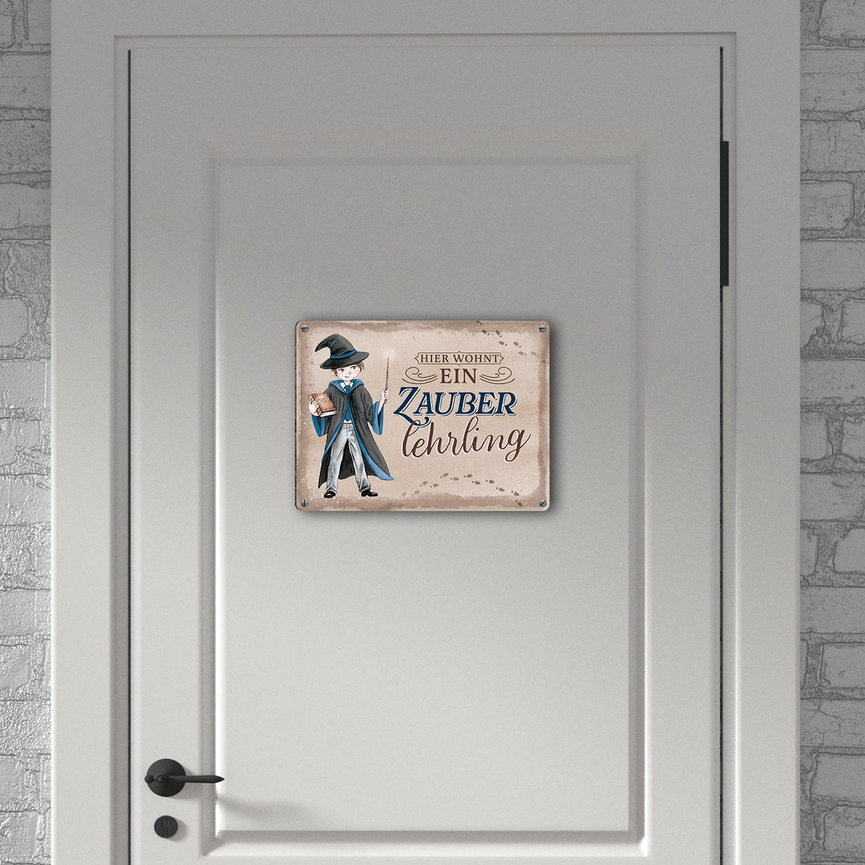 Zauberschüler Metallschild in 15x20 cm mit Spruch Hier wohnt ein Zauberlehrling