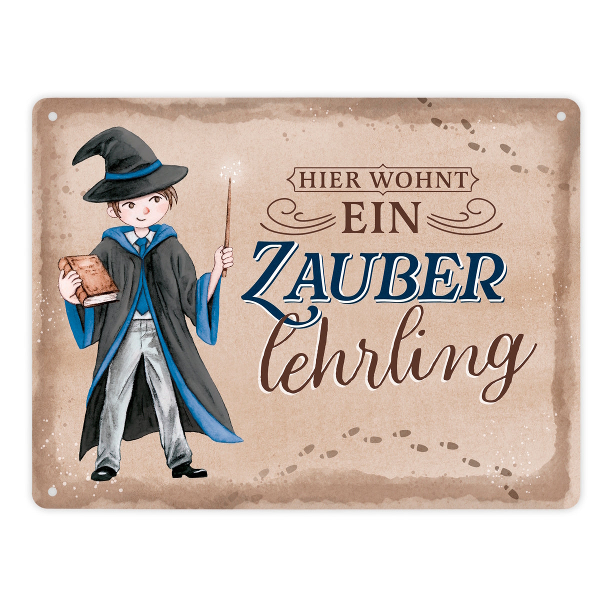 Zauberschüler Metallschild in 15x20 cm mit Spruch Hier wohnt ein Zauberlehrling