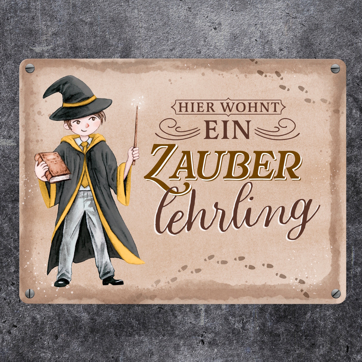Zauberschüler Metallschild in 15x20 cm mit Spruch Hier wohnt ein Zauberlehrling