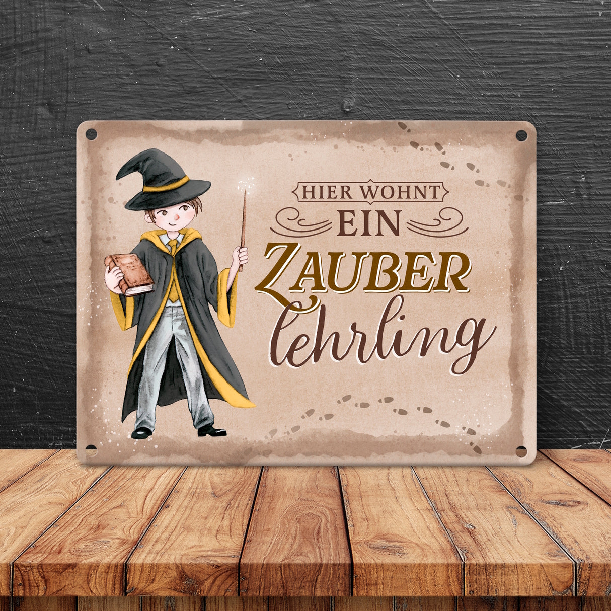 Zauberschüler Metallschild in 15x20 cm mit Spruch Hier wohnt ein Zauberlehrling