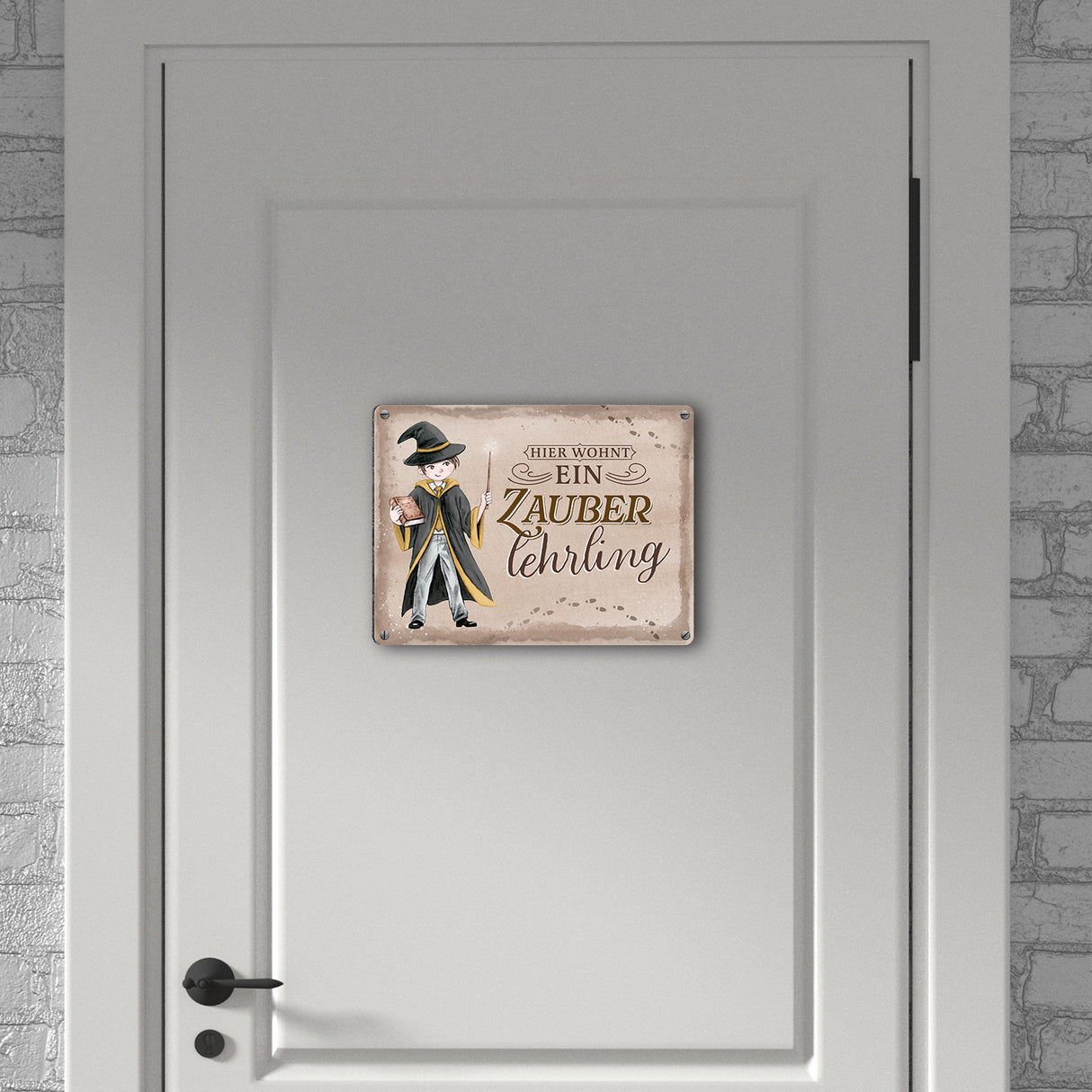 Zauberschüler Metallschild in 15x20 cm mit Spruch Hier wohnt ein Zauberlehrling