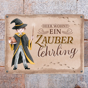 Zauberschüler Metallschild in 15x20 cm mit Spruch Hier wohnt ein Zauberlehrling