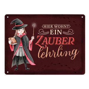 Zauberschülerin Metallschild in 15x20 cm mit dunklem Hintergrund und Spruch