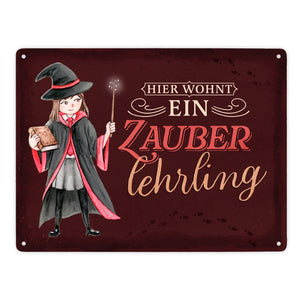 Zauberschülerin Metallschild in 15x20 cm mit dunklem Hintergrund und Spruch
