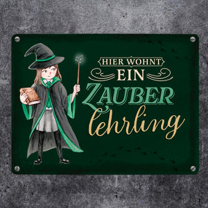 Zauberschülerin Metallschild in 15x20 cm mit dunklem Hintergrund und Spruch