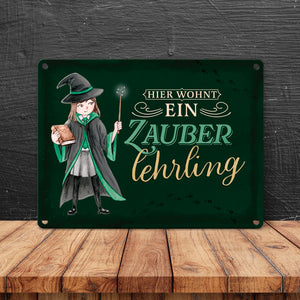 Zauberschülerin Metallschild in 15x20 cm mit dunklem Hintergrund und Spruch