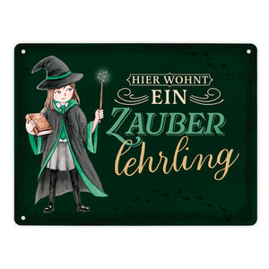 Zauberschülerin Metallschild in 15x20 cm mit dunklem Hintergrund und Spruch