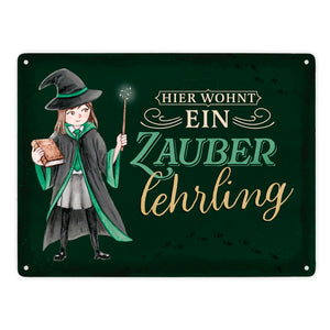 Zauberschülerin Metallschild in 15x20 cm mit dunklem Hintergrund und Spruch