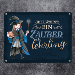 Zauberschülerin Metallschild in 15x20 cm mit dunklem Hintergrund und Spruch