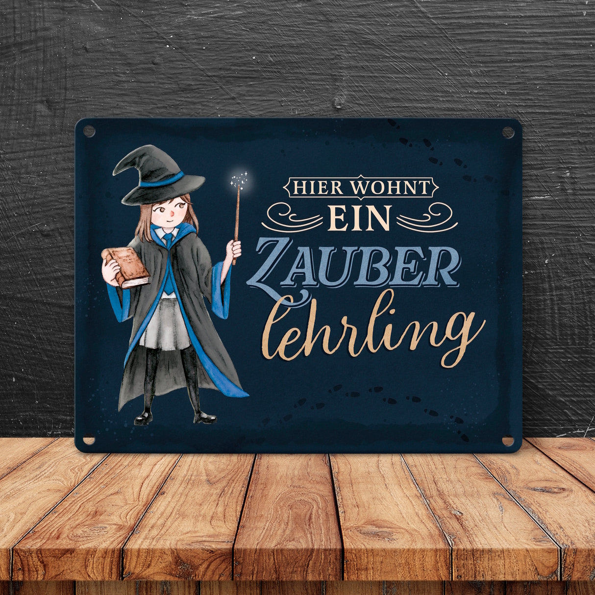 Zauberschülerin Metallschild in 15x20 cm mit dunklem Hintergrund und Spruch