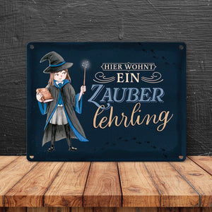 Zauberschülerin Metallschild in 15x20 cm mit dunklem Hintergrund und Spruch