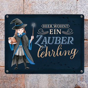 Zauberschülerin Metallschild in 15x20 cm mit dunklem Hintergrund und Spruch