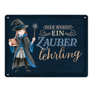 Zauberschülerin Metallschild in 15x20 cm mit dunklem Hintergrund und Spruch