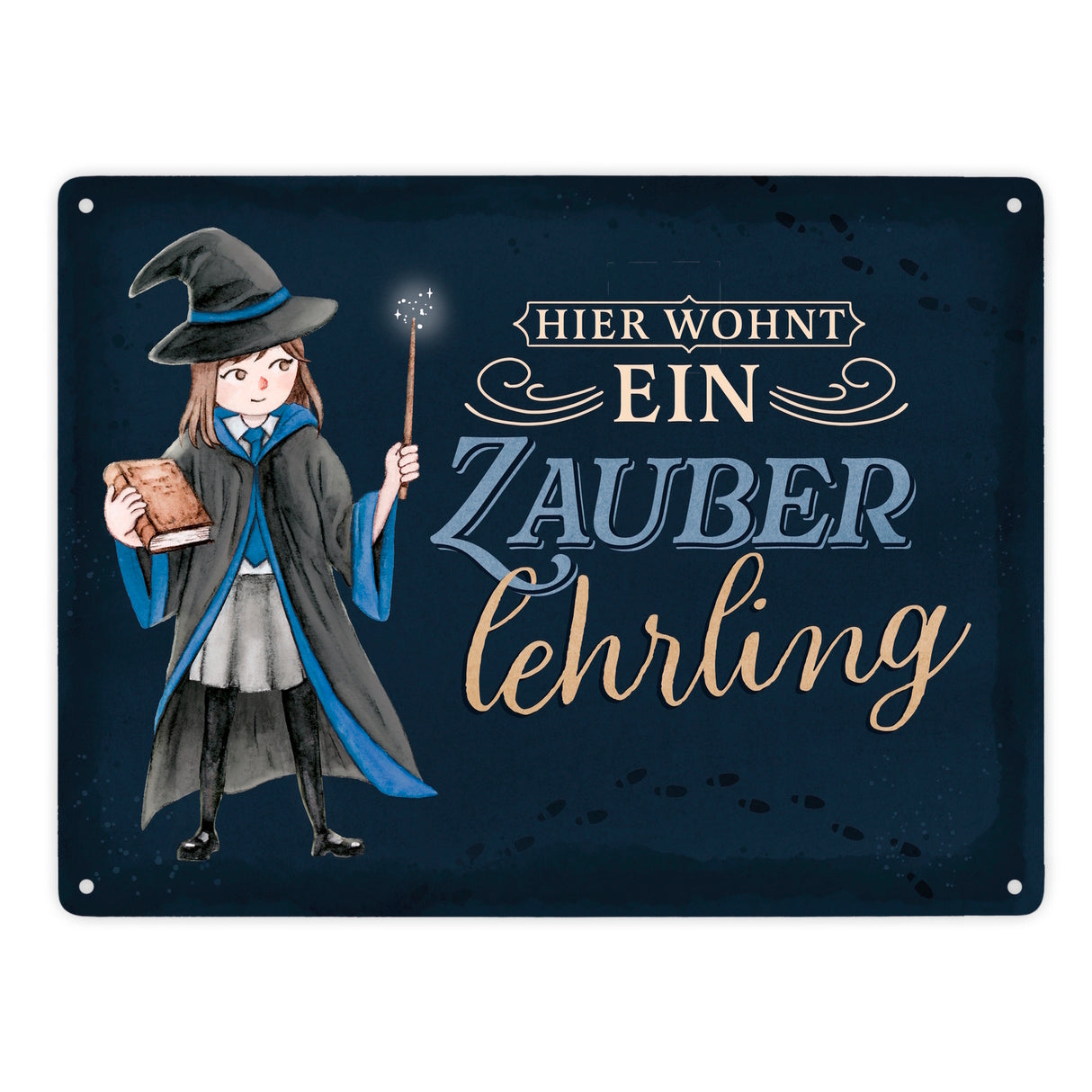 Zauberschülerin Metallschild in 15x20 cm mit dunklem Hintergrund und Spruch