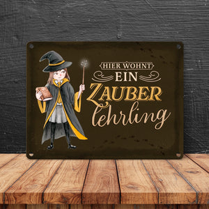 Zauberschülerin Metallschild in 15x20 cm mit dunklem Hintergrund und Spruch