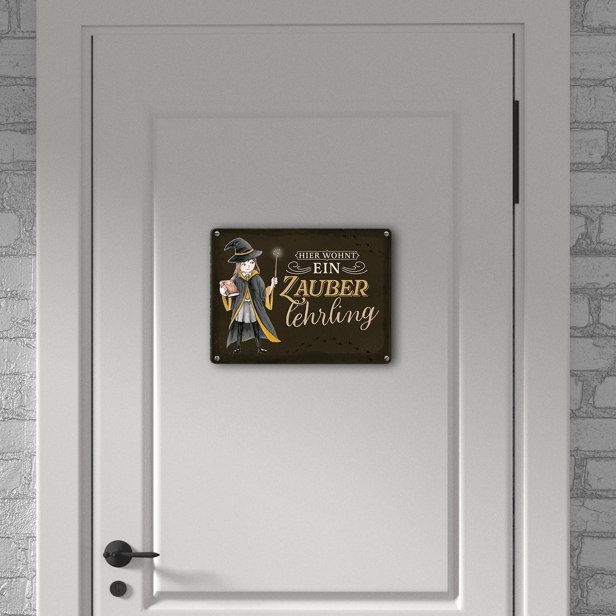 Zauberschülerin Metallschild in 15x20 cm mit dunklem Hintergrund und Spruch
