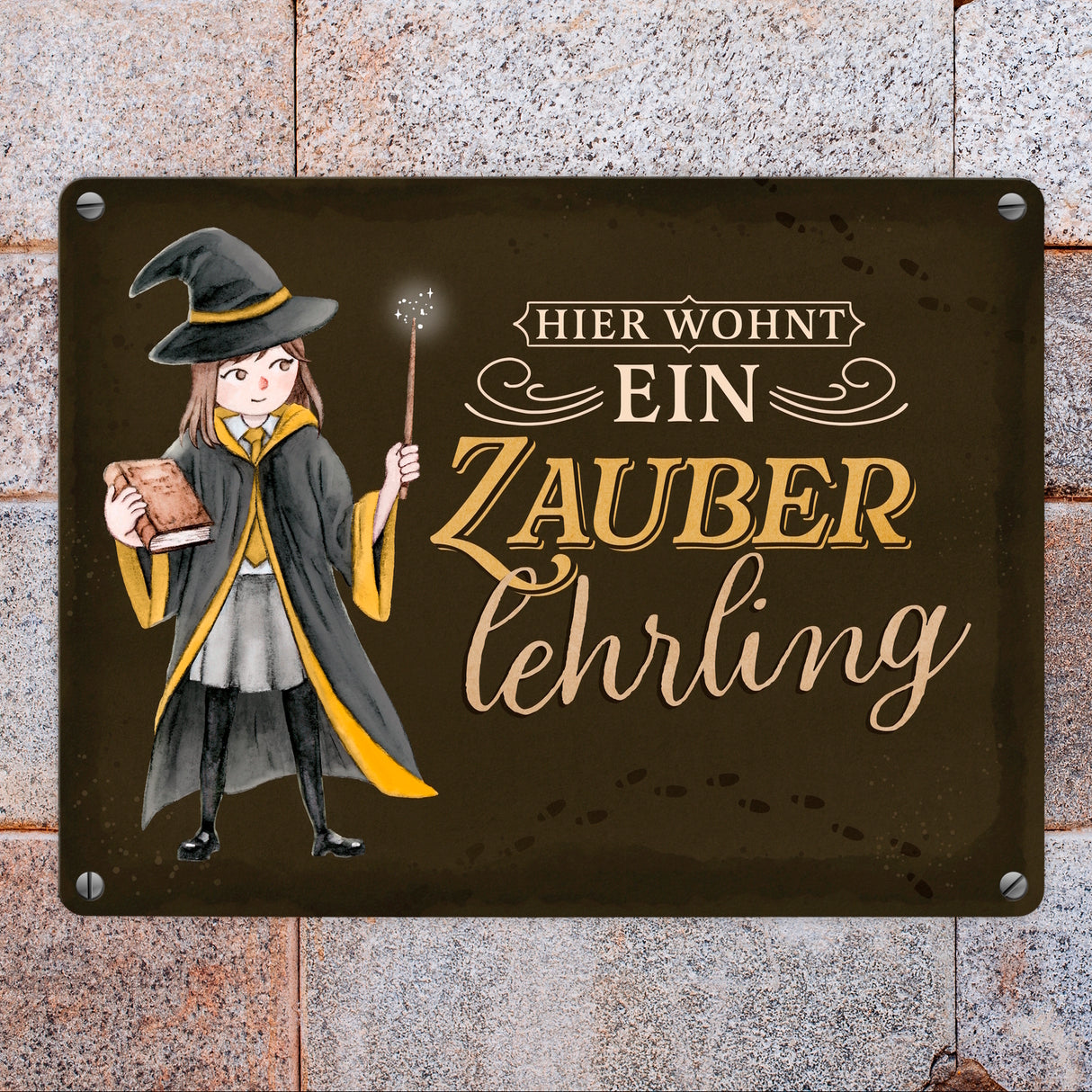Zauberschülerin Metallschild in 15x20 cm mit dunklem Hintergrund und Spruch