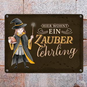 Zauberschülerin Metallschild in 15x20 cm mit dunklem Hintergrund und Spruch