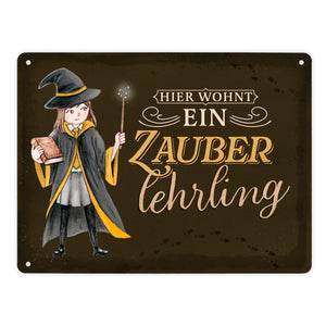 Zauberschülerin Metallschild in 15x20 cm mit dunklem Hintergrund und Spruch