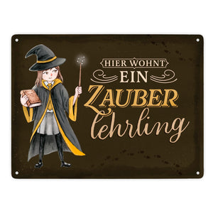 Zauberschülerin Metallschild in 15x20 cm mit dunklem Hintergrund und Spruch
