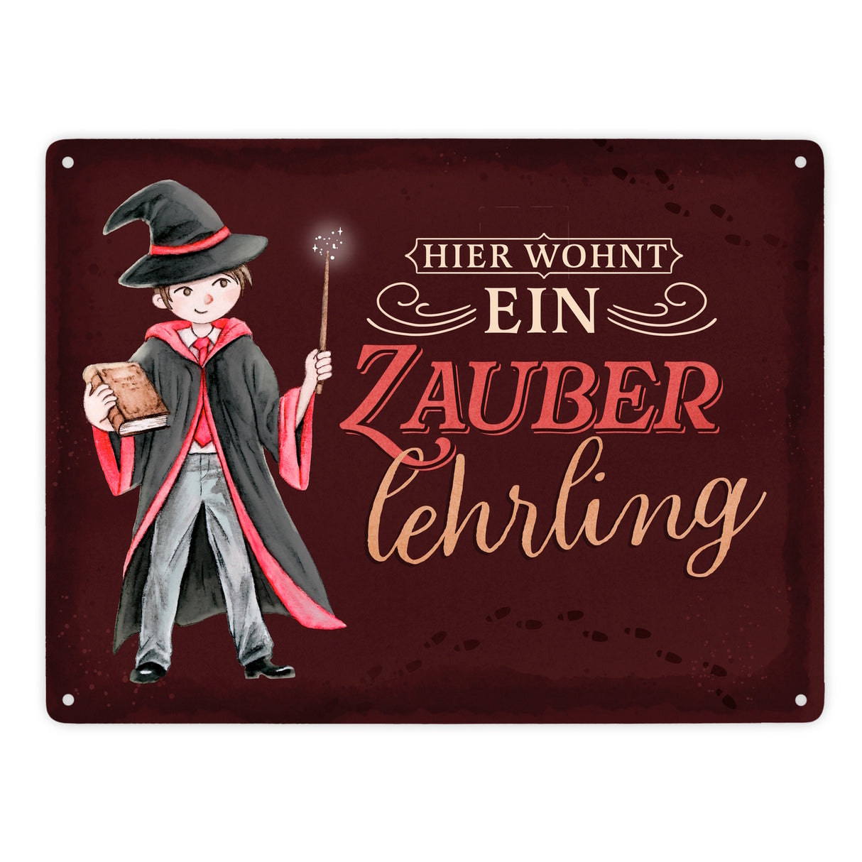 Zauberschüler Metallschild in 15x20 cm mit dunklem Hintergrund und Spruch