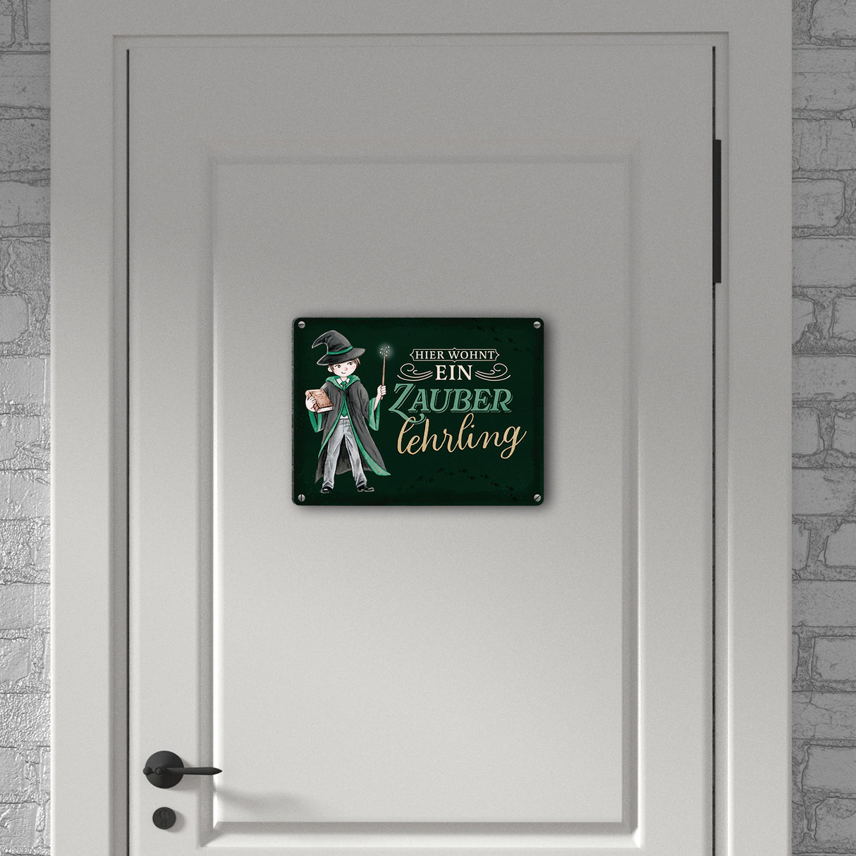 Zauberschüler Metallschild in 15x20 cm mit dunklem Hintergrund und Spruch