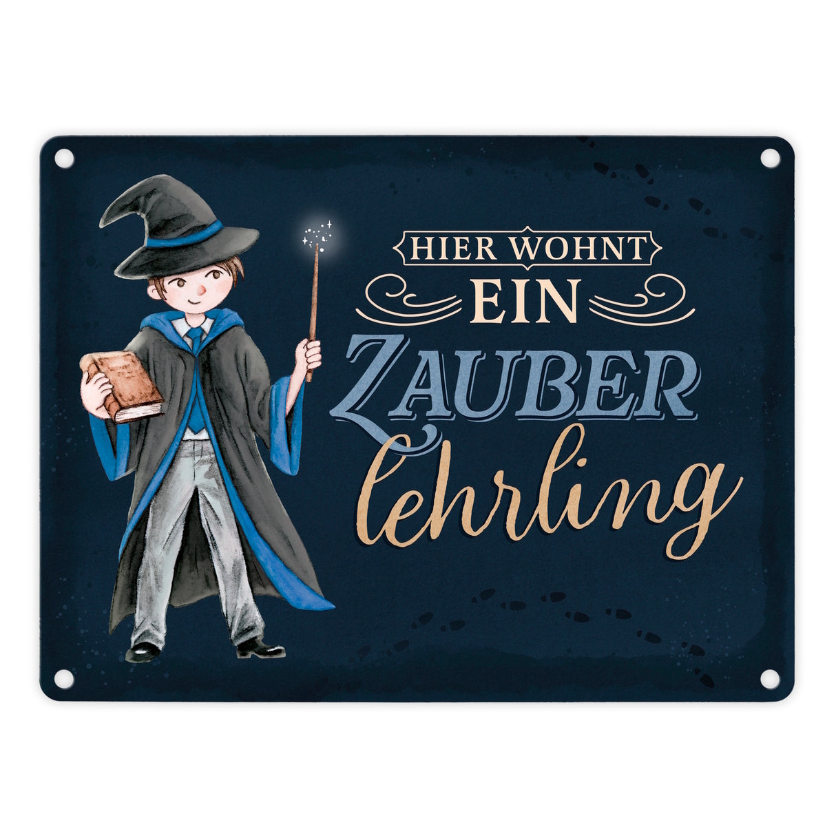 Zauberschüler Metallschild in 15x20 cm mit dunklem Hintergrund und Spruch